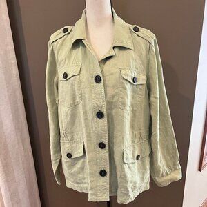 Women's Relativity Soft Green Linen Military Jacket, Button Down, Size 1X
